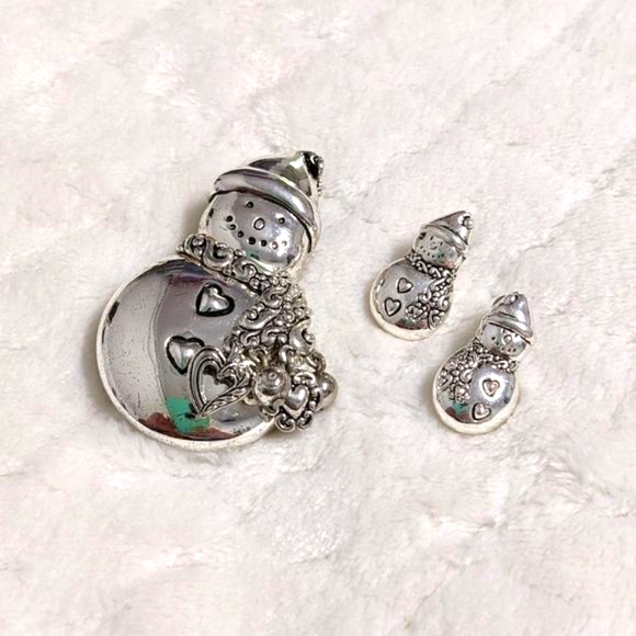 Christmas Holiday Snowman Brooche/Pendant & Pierced Earrings - Picture 1 of 8